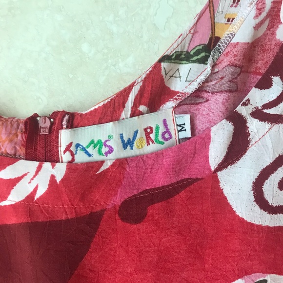 50s-60’s Vibe Jams World Empire Style Ladies Aloha Print Red/Pink sz Med Dress - Picture 2 of 6